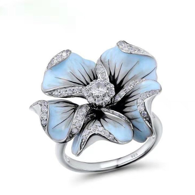 Rose Flower Engagement Rings For Women Creative Exaggeration Flower Vintage Zircon Cubic Wedding Rings Jewelry