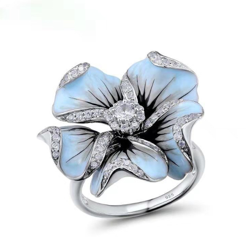 Rose Flower Engagement Rings For Women Creative Exaggeration Flower Vintage Zircon Cubic Wedding Rings Jewelry