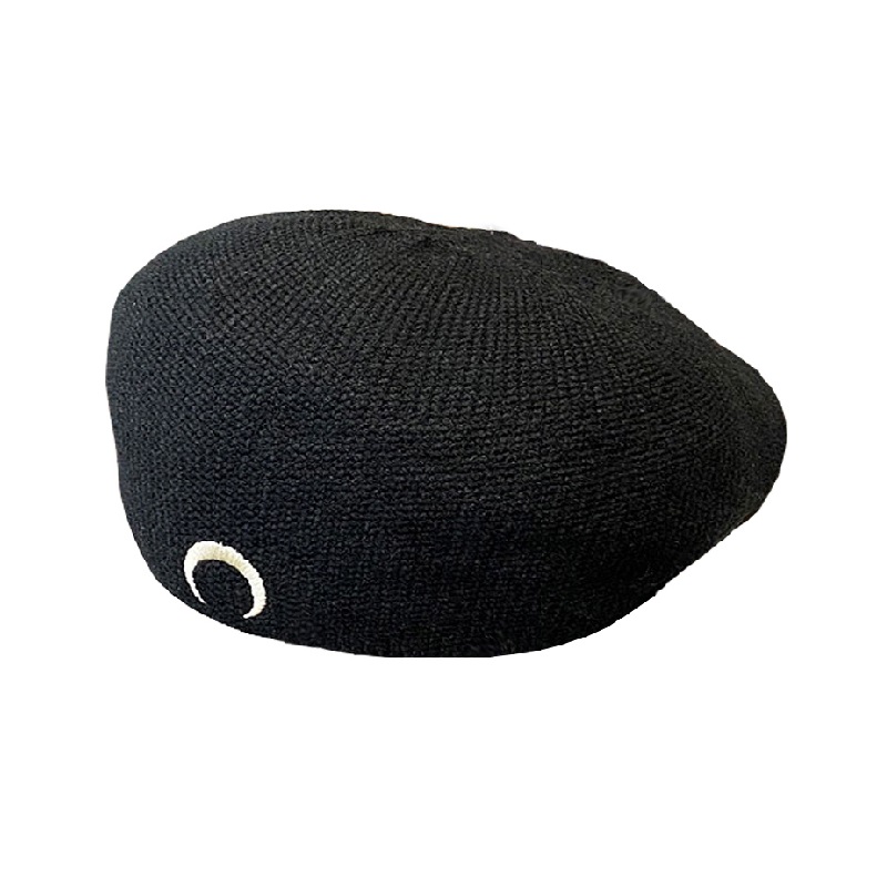 Knit Winter Warm Black Beret Female French Artist Beanie Hat Gothic Punk Style Retro Moon Embroidery Women Painter Hat