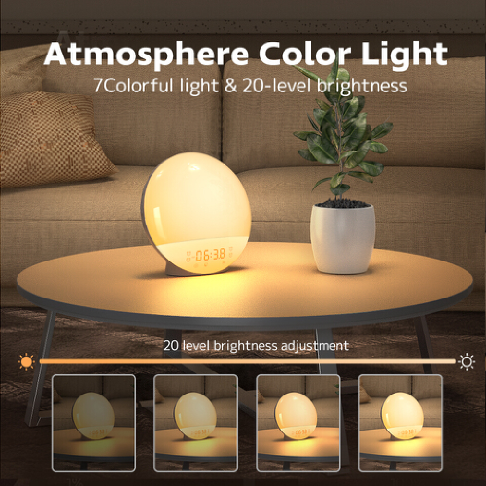 Smart Wake Up Light Alarm Clock 7 Colors Sunrise/Sunset Smart Life Analog Clock Digital Night Light Aid Sleep Speaker Radio