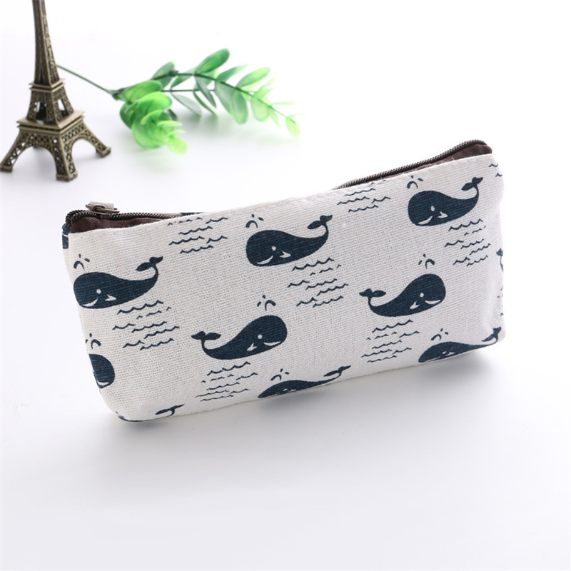 Gift Pencil Bags Animals Canvas Floral Hedgehog Polar Bear Tree Whale Lovely Pencils Case Stationery School Supplies