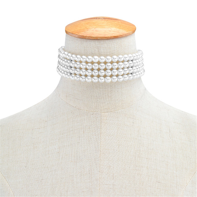 Bohemian Multi Layered Simulated Pearl Choker Necklace Collar Statement Boho Clavicle Chain Necklace Women Jewelry