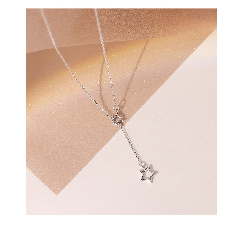 925 Sterling Silver Inlaid Zircon Five-pointed Star Necklace Double Pendant Clavicle Chain for Women Simple Fashion Jewelry Gift