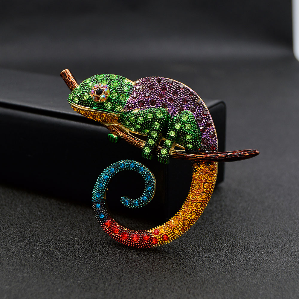 Large Lizard Chameleon Brooch Animal Coat Pin Rhinestone Fashion Jewelry Enamel Accessories Ornaments 3 Colors Pick