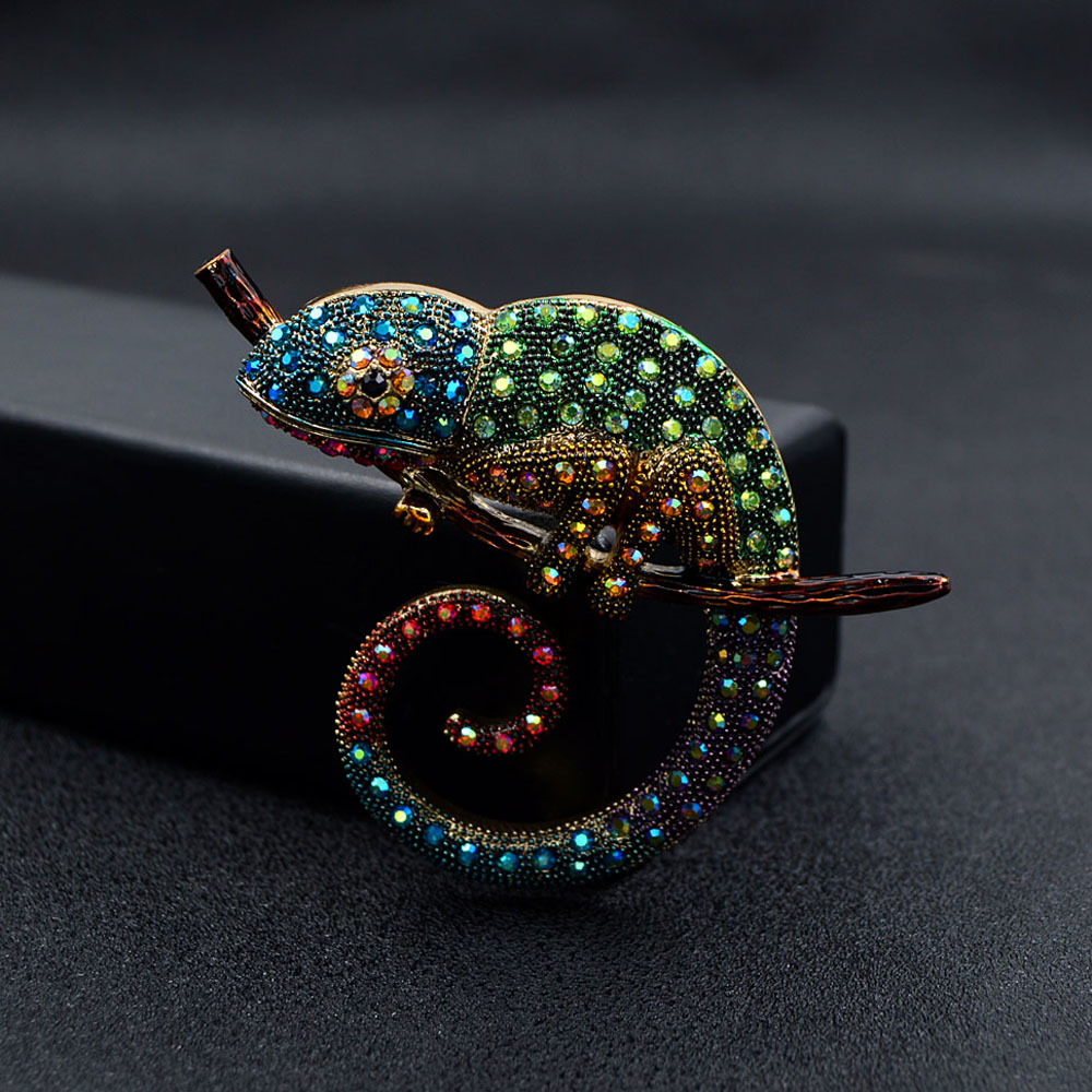 Large Lizard Chameleon Brooch Animal Coat Pin Rhinestone Fashion Jewelry Enamel Accessories Ornaments 3 Colors Pick