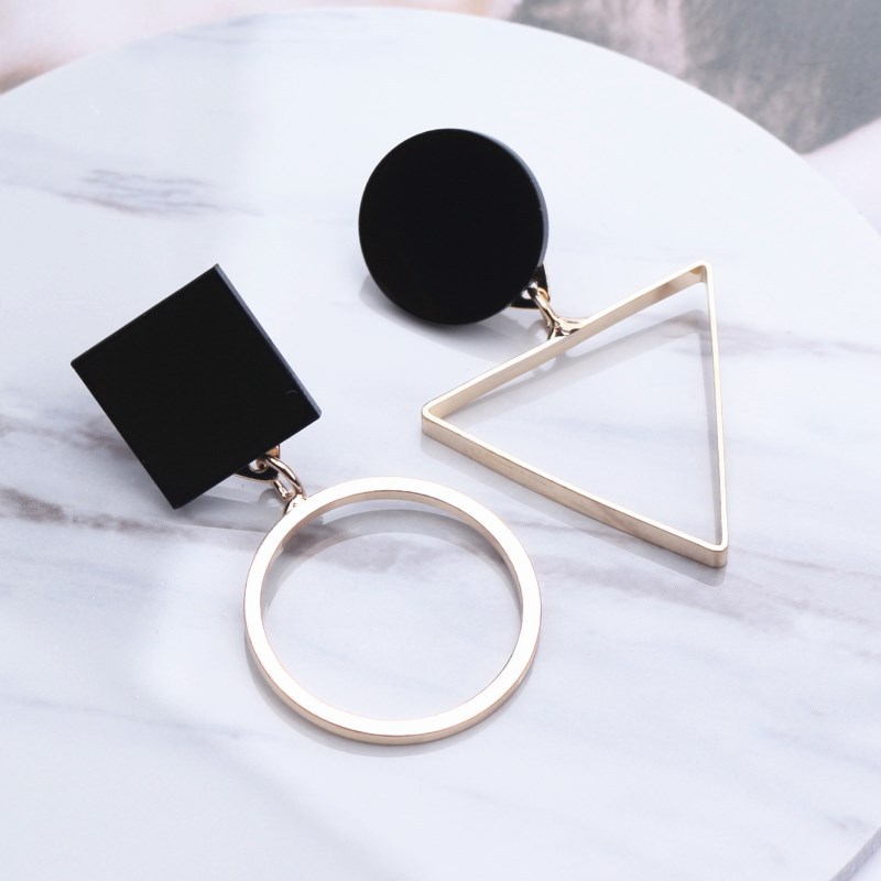 Geometric Triangular Round Earrings Female Stainless Steel Round Cake Asymmetric Earrings Birthday Jewelry for Women