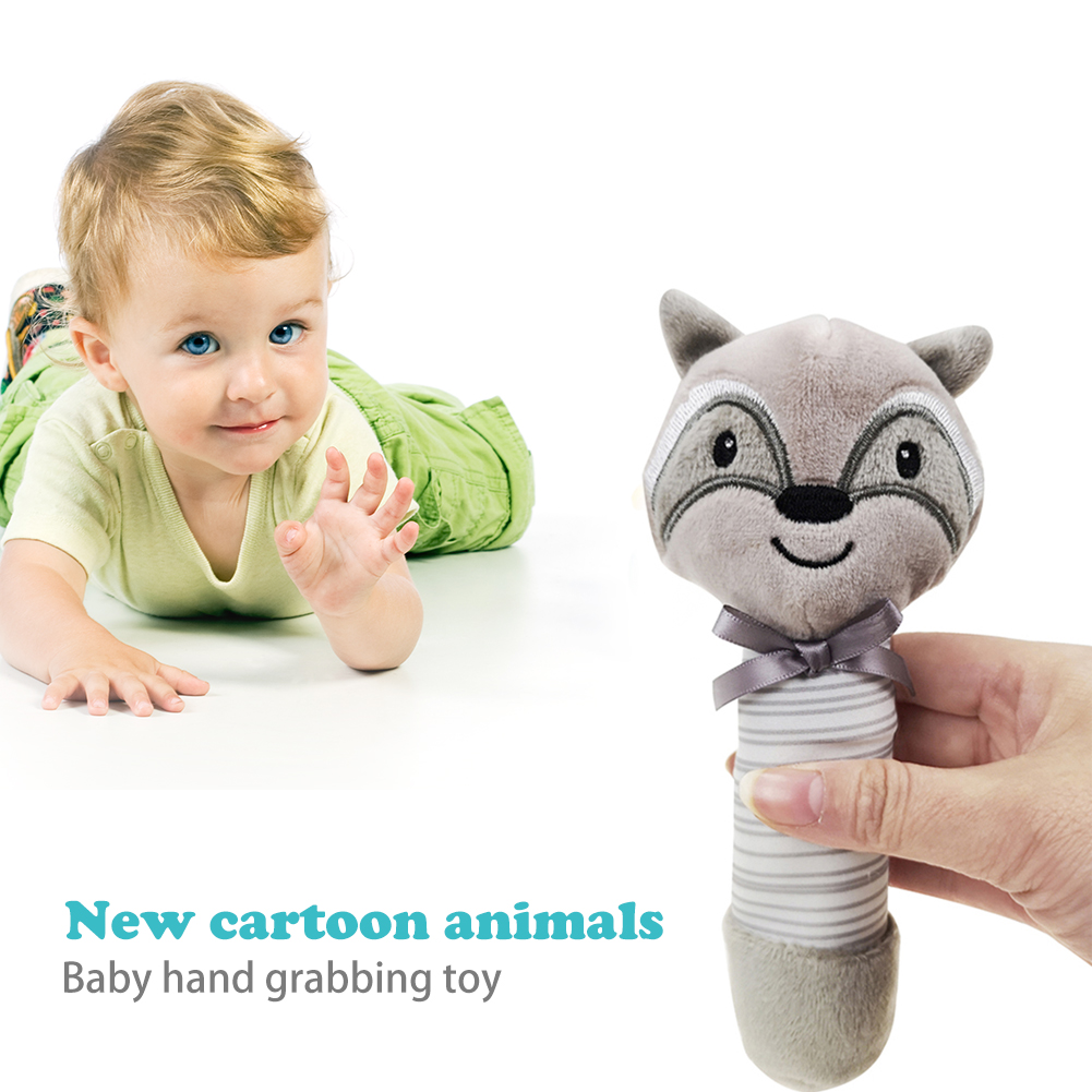 Cartoon Shake and Grasp Stuffed Animal Toys Squeaker Stick Baby Infant Rattle Newborn Hand Grip Stick for Newborn Kids