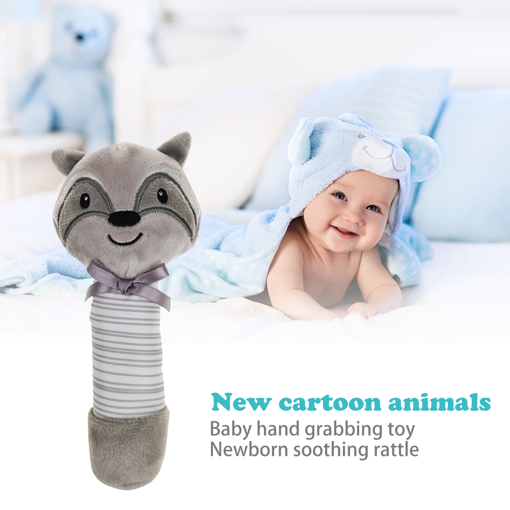 Cartoon Shake and Grasp Stuffed Animal Toys Squeaker Stick Baby Infant Rattle Newborn Hand Grip Stick for Newborn Kids