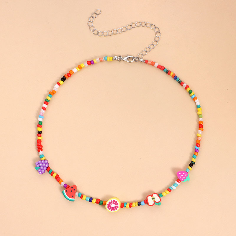 Fashion Colorful Beads Fruit Necklaces for Women Boho Handmade Beaded Cute Lemon Watermelon Choker Necklaces Girls Gift Jewelry