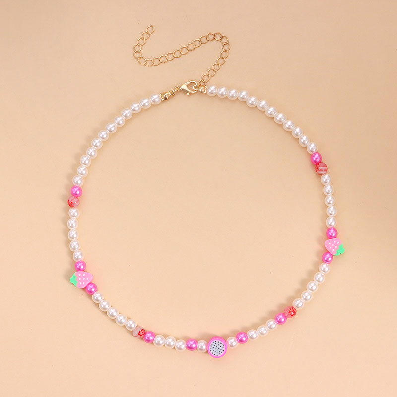 New Fruit Colorful Pearl Beads Choker Necklaces for Women Girls Fashion Handmade Cute Apple Watermelon Necklaces Boho Jewelry