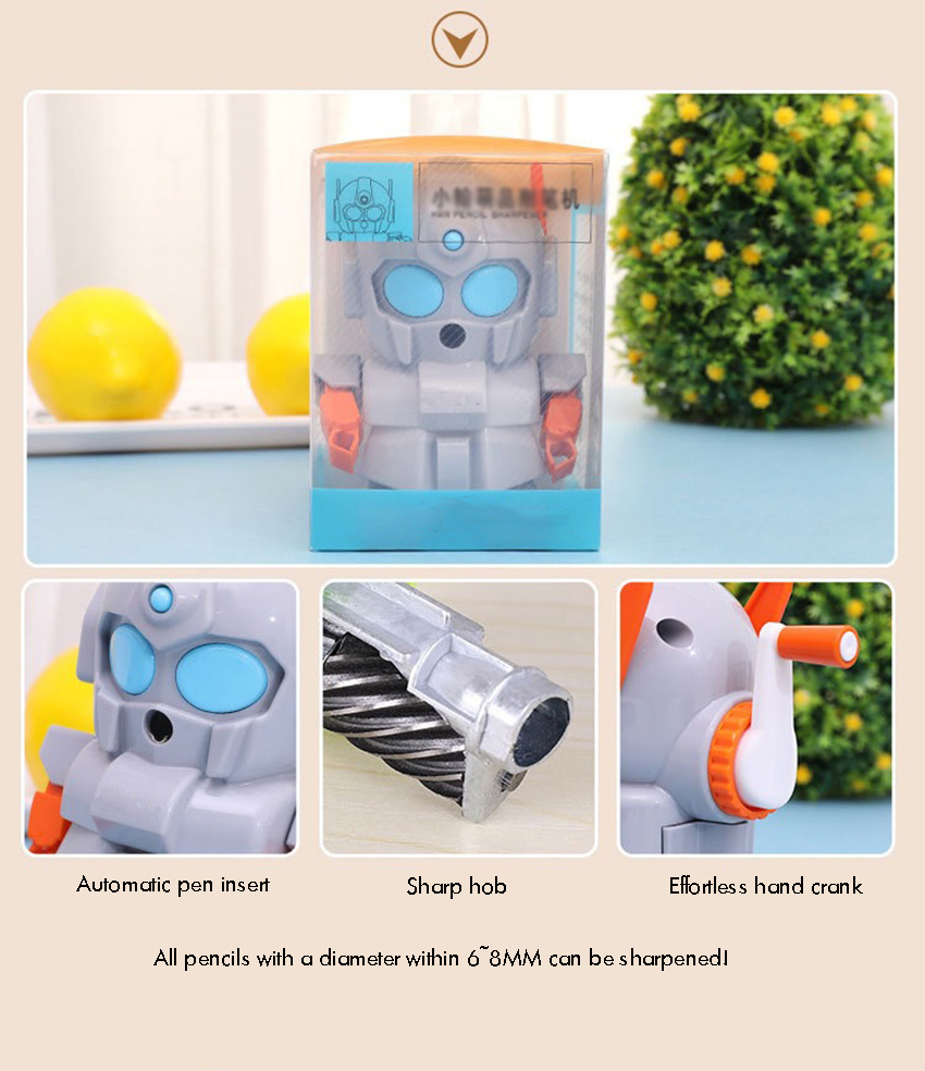 Boys Robot Manual Pencil Sharpener Sharp Pencil Sharpener Handheld Hand-cranked Pencil Sharpener for School Classroom/Office