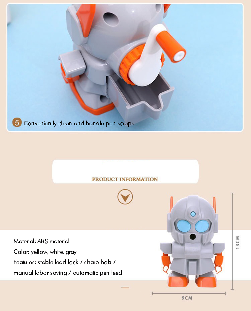 Boys Robot Manual Pencil Sharpener Sharp Pencil Sharpener Handheld Hand-cranked Pencil Sharpener for School Classroom/Office