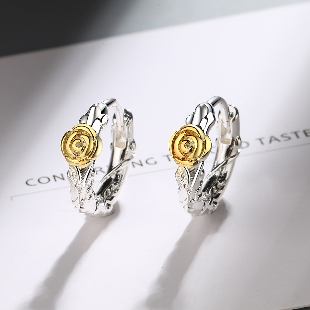 Rose Flower Silver Color Hoop Earrings For Women Girl Vintage Classic Trendy Jewelry Gifts