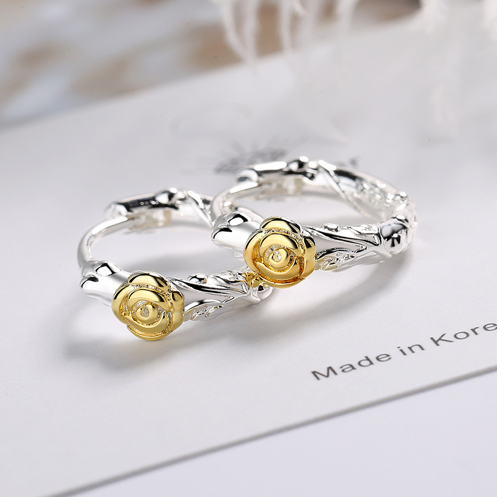 Rose Flower Silver Color Hoop Earrings For Women Girl Vintage Classic Trendy Jewelry Gifts