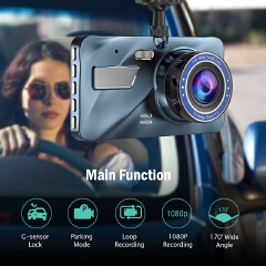 1080P Car DVR Dash Cam Video Recorder 3 In 1 Rear View Dual Full HD Car Camera 3.6"Cycle Recording Night Vision G-sensor Dashcam