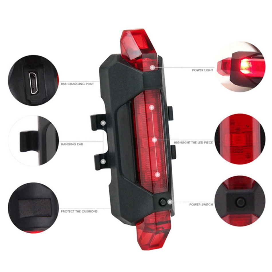 Bicycle Light Waterproof Rear Tail Light LED USB Style Rechargeable or Battery Style Bike Cycling Portable Light