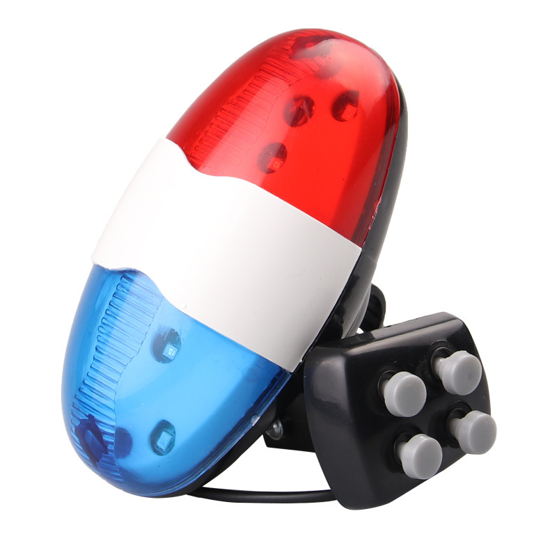 1pcs Bike Bell Bicycle Police Taillight 6 Flashing LED 4 Sounds Police Siren Trumpet Electric Horn MTB Cycling Light Bike Accessories