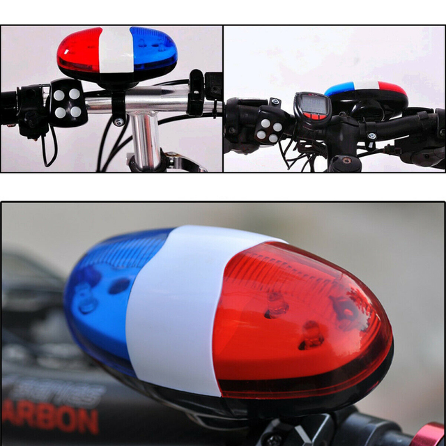1pcs Bike Bell Bicycle Police Taillight 6 Flashing LED 4 Sounds Police Siren Trumpet Electric Horn MTB Cycling Light Bike Accessories