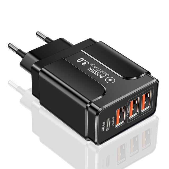 PD USB Charger Quick Charge QC 3.0 3 Port Fast Charging Mobile Phone Adapter Wall Charger