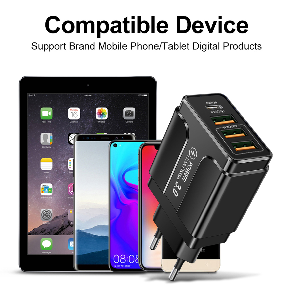 PD USB Charger Quick Charge QC 3.0 3 Port Fast Charging Mobile Phone Adapter Wall Charger
