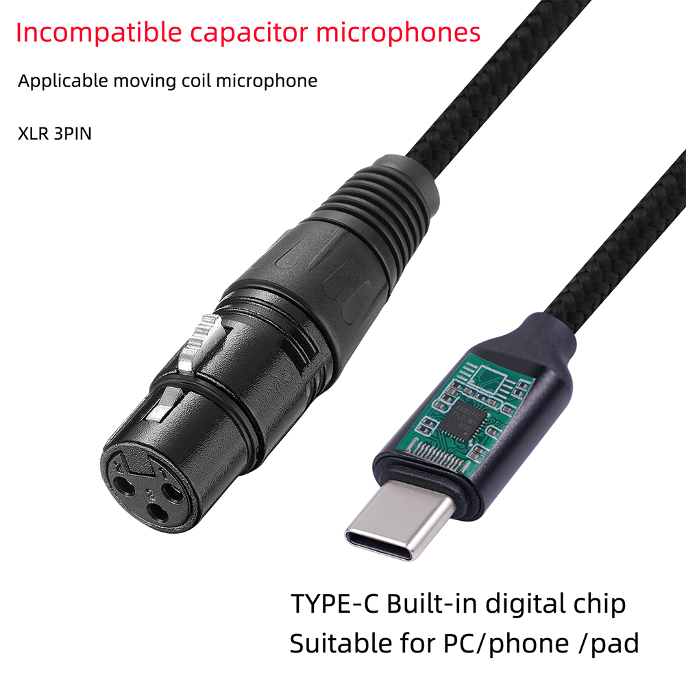 Mini Type-C To XLR 3 Pin Microphone Audio Cable Male To Female Mic Adapter Cord Microphone Connect Computer Audio Cable Adapter