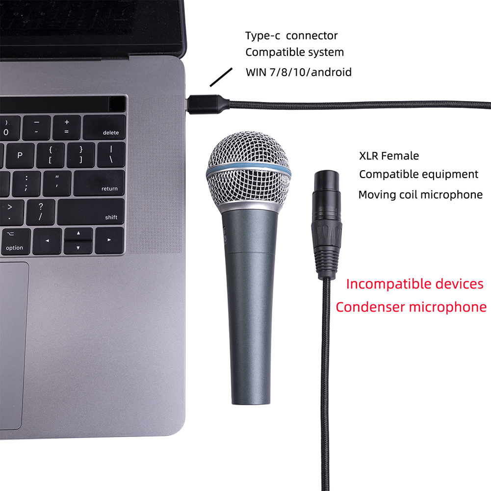 Mini Type-C To XLR 3 Pin Microphone Audio Cable Male To Female Mic Adapter Cord Microphone Connect Computer Audio Cable Adapter