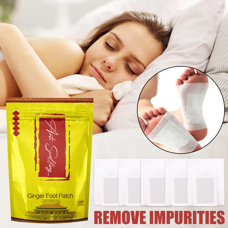 10Pcs Ginger Wormwood Foot Patch Anti-Swelling Detox Pads Relief Stress Pain Revitalizing Improve Sleep Adhesive Sticker Plaster