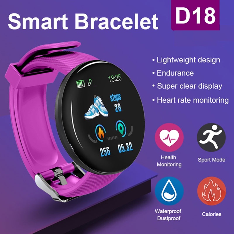 New Smart Watch Men Women Smart Bracelet LED D18 Smartwatch Waterproof Smart Touch Screen Bracelet Smartband