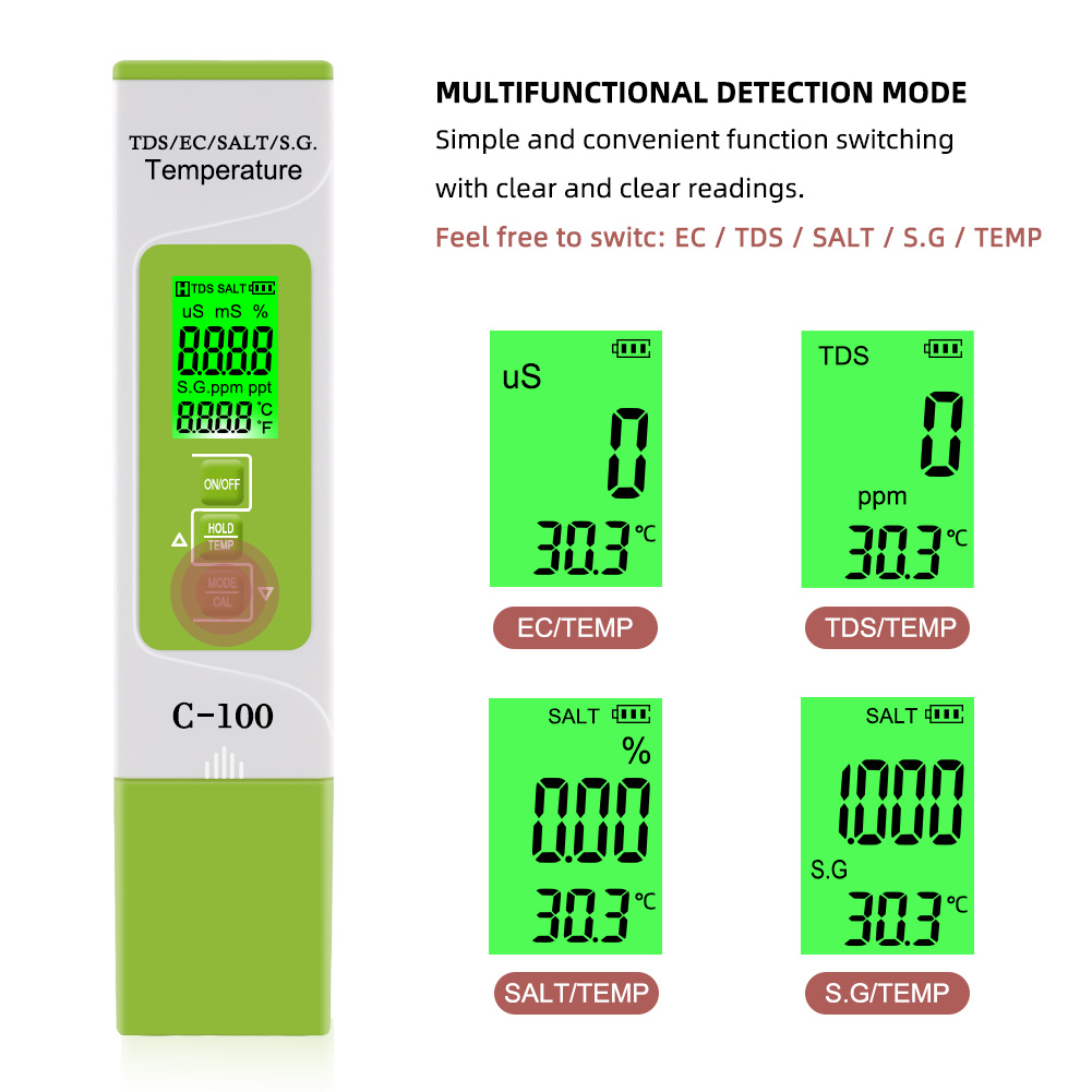 5 in 1 TDS/EC/Salinity/S.G./Temperature Salt Meter Digital Sea Water Quality Tester for Swimming Pools Drinking Water Aquarium