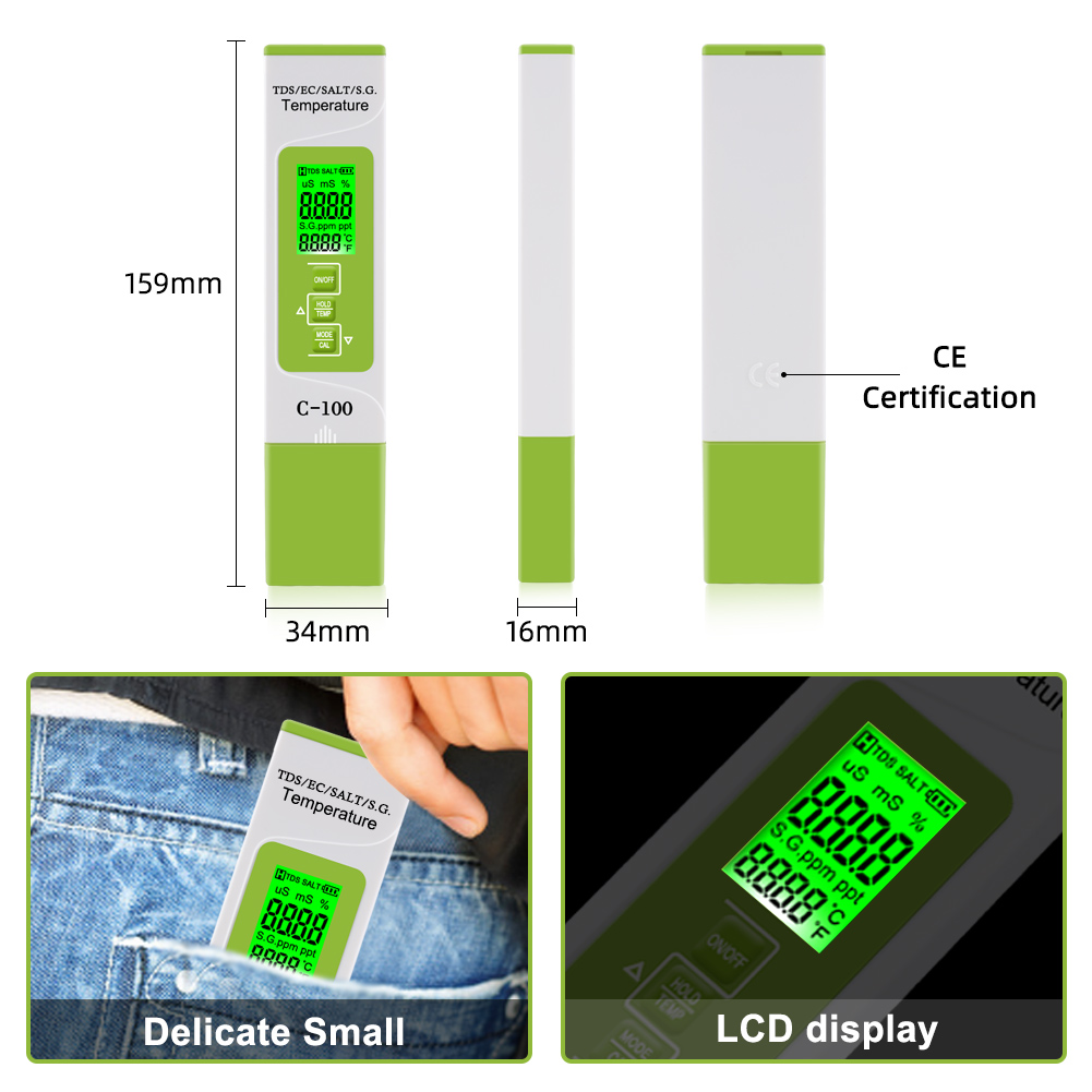 5 in 1 TDS/EC/Salinity/S.G./Temperature Salt Meter Digital Sea Water Quality Tester for Swimming Pools Drinking Water Aquarium