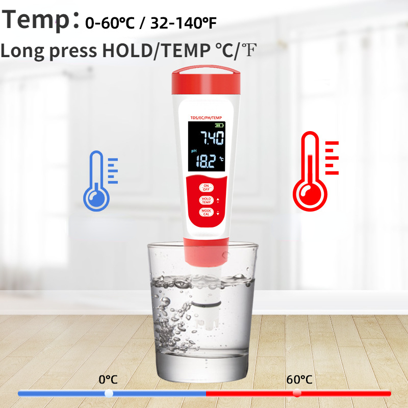 4 In 1 PH Meter Sensor PH TDS EC Temperature Meter Tester Water Quality Testing for Drinking Water Aquariums Swimming Pool
