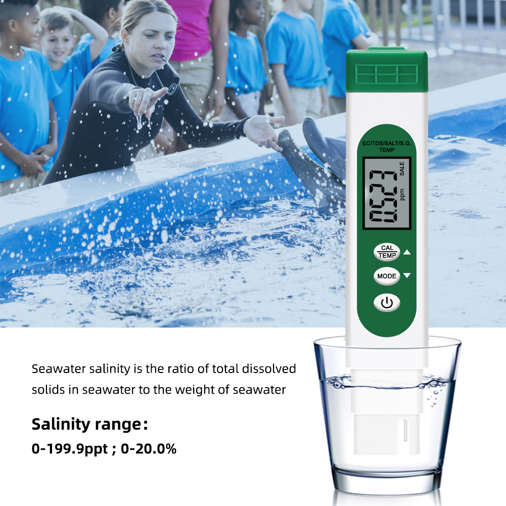 Digital EC TDS SALT S.G. Temperature Salinity Meter 5 In 1 Water Quality Purity Conductivity Tester For Aquarium Swimming Pool