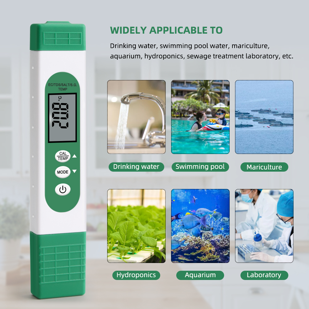 Digital EC TDS SALT S.G. Temperature Salinity Meter 5 In 1 Water Quality Purity Conductivity Tester For Aquarium Swimming Pool