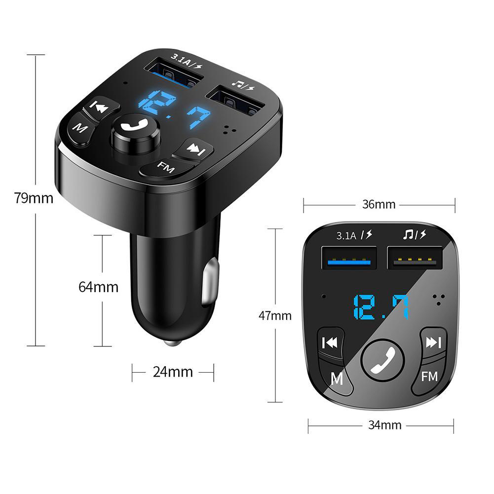 Car Hands-free Bluetooth-compaitable 5.0 FM Transmitter Car Kit MP3 Modulator Player Handsfree Audio Receiver 2 USB Fast Charger