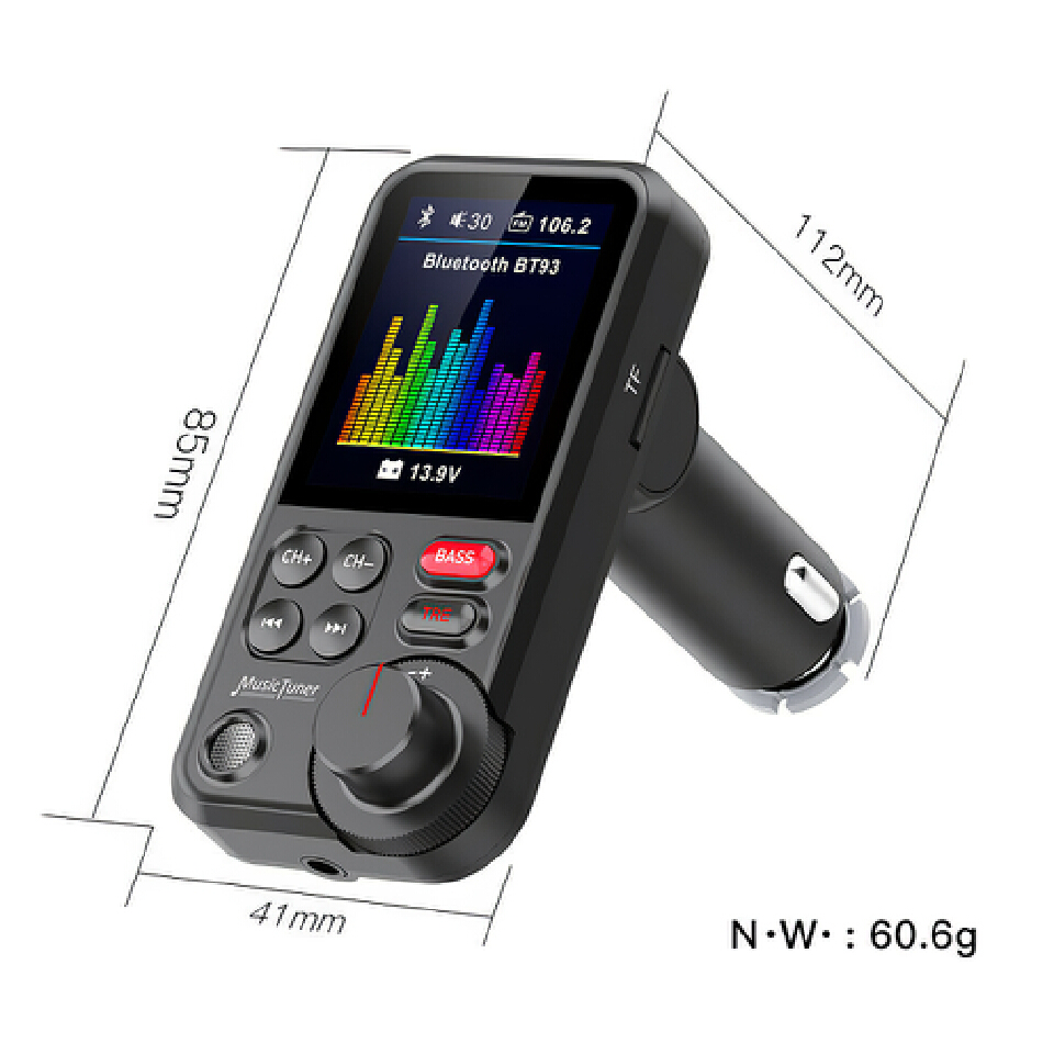 1.8"Wireless Car Bluetooth FM Transmitter Supports QC3.0 Charging Treble And Bass Sound Music Player Car Charger Quick