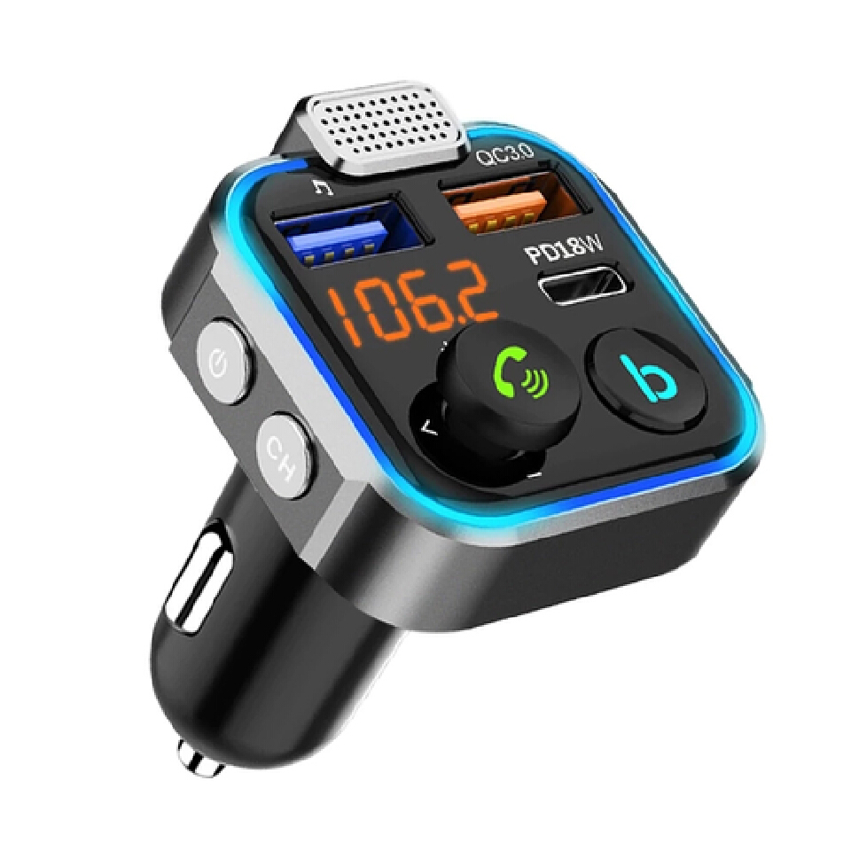 Car Bluetooth-compatible 5.0 FM Transmitter One Key Bass Mp3 Player Large Microphone USB Music Play QC3.0 PD20W Quick Charger