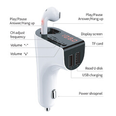 FM Transmitter Wireless TWS Headset Earphone MP3 Player USB Car Charger FM Modulator Handsfree Bluetooth 5.0 Car Kit