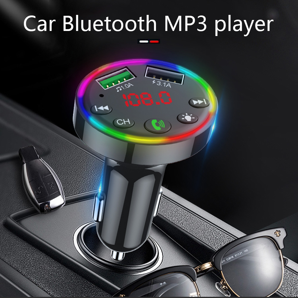 Colorful LED light Bluetooth 5.0 FM Transmitter Backlit HandsFree Call MP3 Player Dual USB Charger Wireless FM Radio Adapter Car