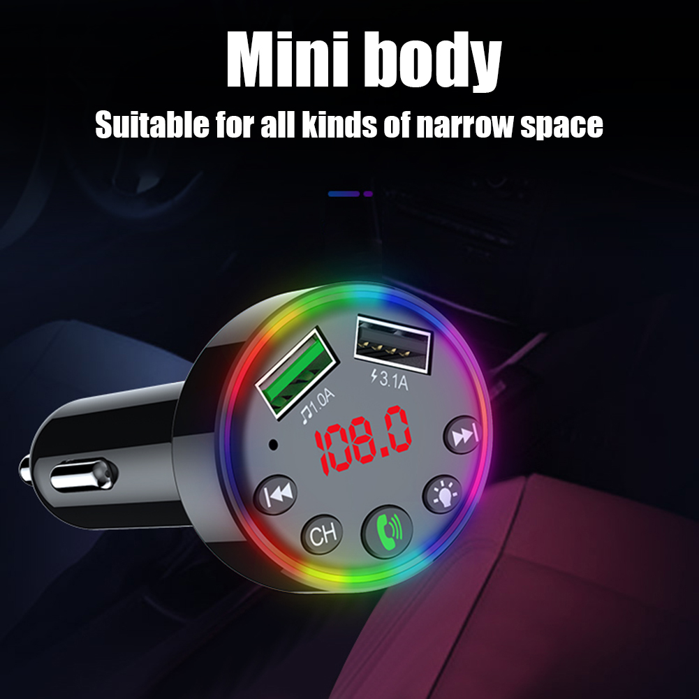 Colorful LED light Bluetooth 5.0 FM Transmitter Backlit HandsFree Call MP3 Player Dual USB Charger Wireless FM Radio Adapter Car