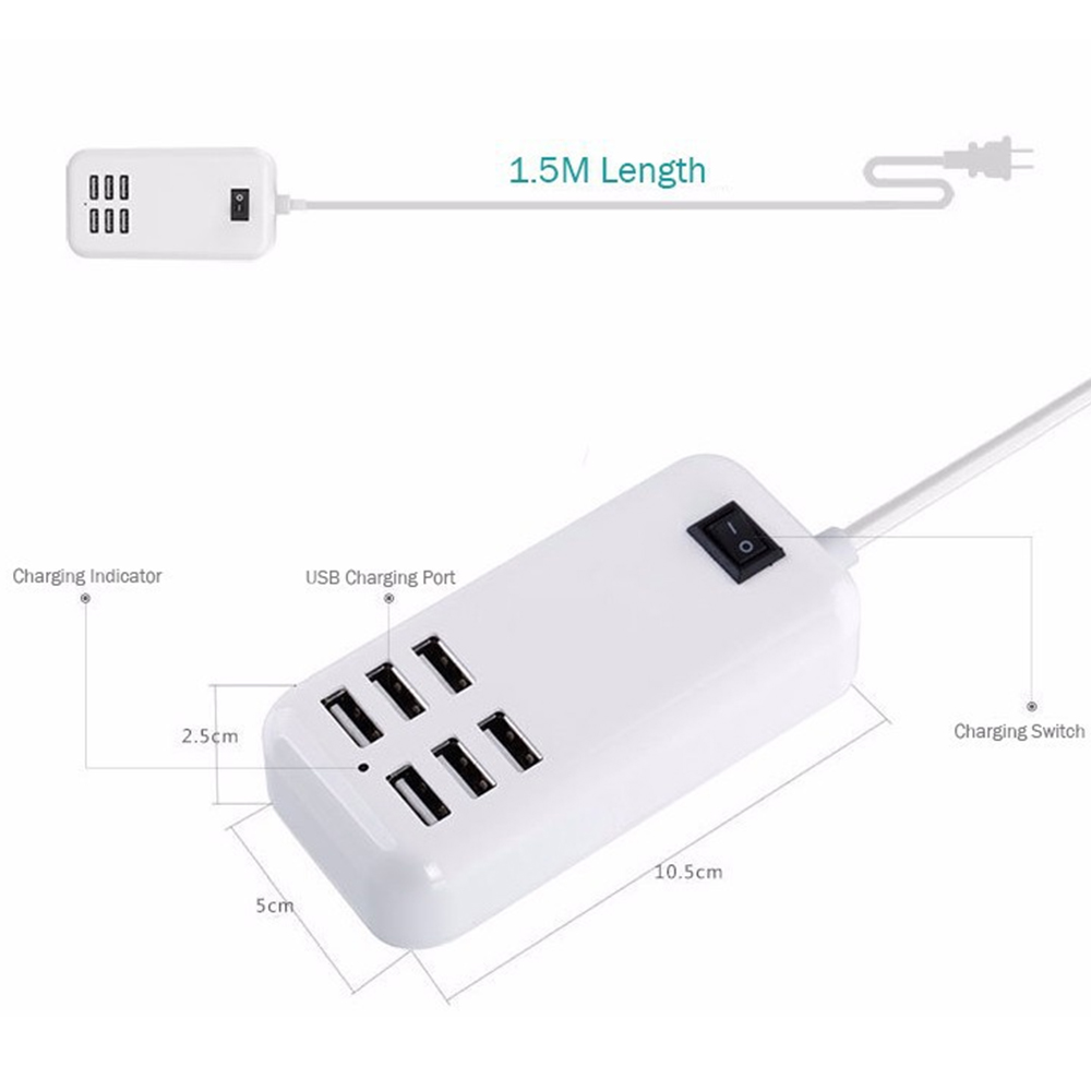 6 Port USB Hub Multi Splitter with Power Adapter EU Plug USB High Speed Hab USB Charging Socket