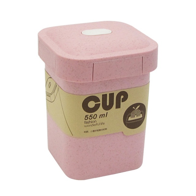 1pc Food Grade Wheat Straw Sealed Soup Cup With Lid Water Breakfast Portable Lunch Box Microwave Dinnerware Food Container