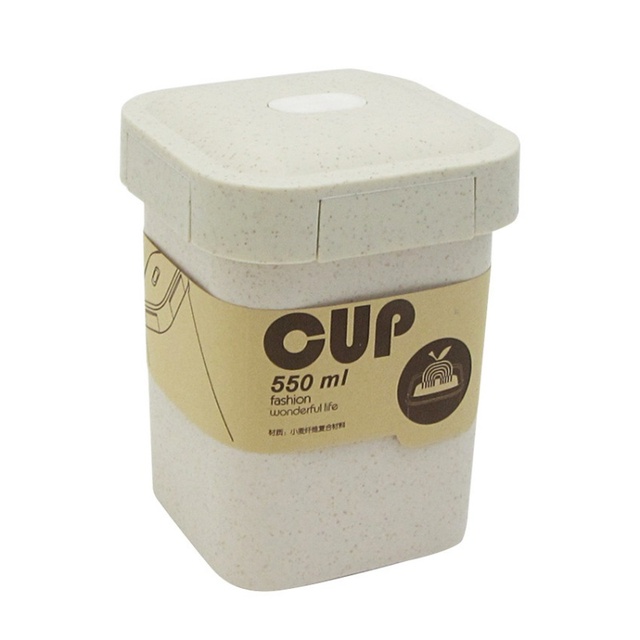 1pc Food Grade Wheat Straw Sealed Soup Cup With Lid Water Breakfast Portable Lunch Box Microwave Dinnerware Food Container