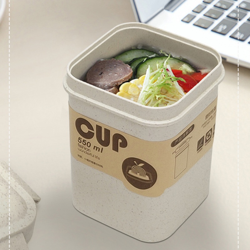 1pc Food Grade Wheat Straw Sealed Soup Cup With Lid Water Breakfast Portable Lunch Box Microwave Dinnerware Food Container