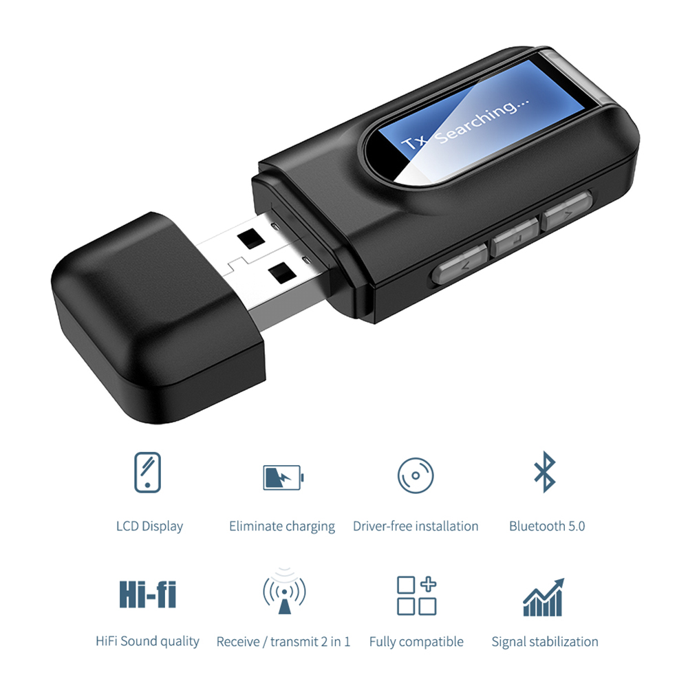 3.5mm AUX 5.0 Bluetooth Adapter Wireless LCD Display USB Bluetooth Receiver Music Audio Transmitter for PC TV Car Adaptador