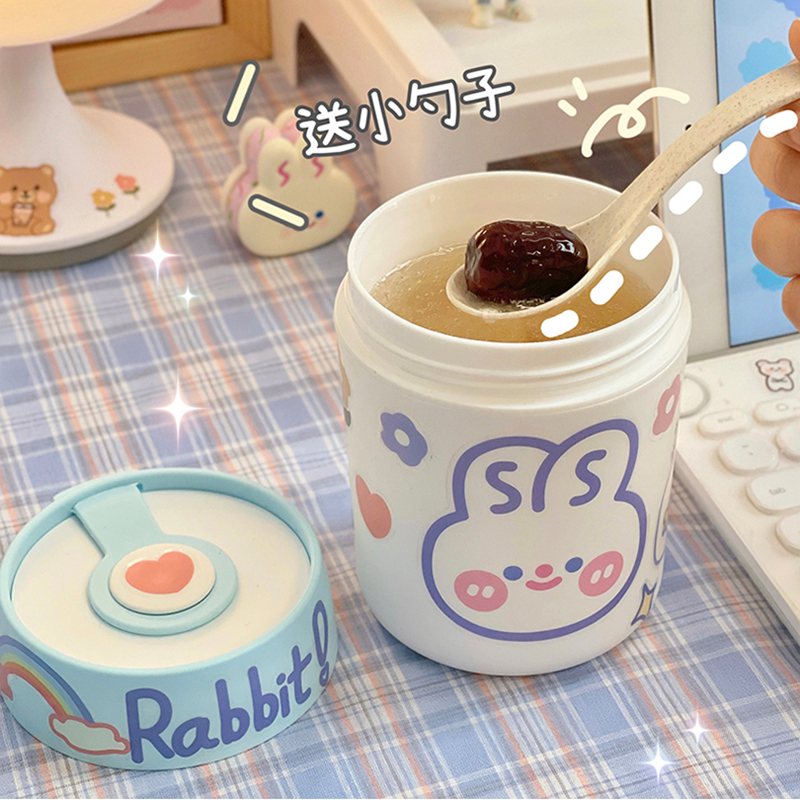 Lunch Box Student Stainless Steel Insulated Thermos Cup Female Portable Bento Box with DIY Sticker Kawaii Food Container Storage