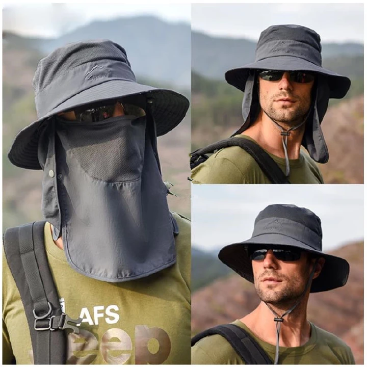 Summer Quick-drying  Men Women Hat Outdoor Face Mask Wide Brim Bucket Hat Sun Protection Wide Brim Cap for Fishing Hunting