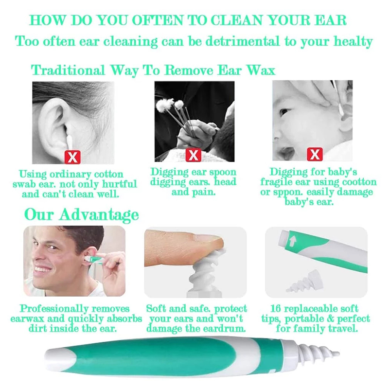 Ear Wax Removal Tool Soft Silicone Spiral Ear Cleaning 16 Replacement Heads Removal Ears Cleaner Plugs Spirals Care  ear pick Health Care