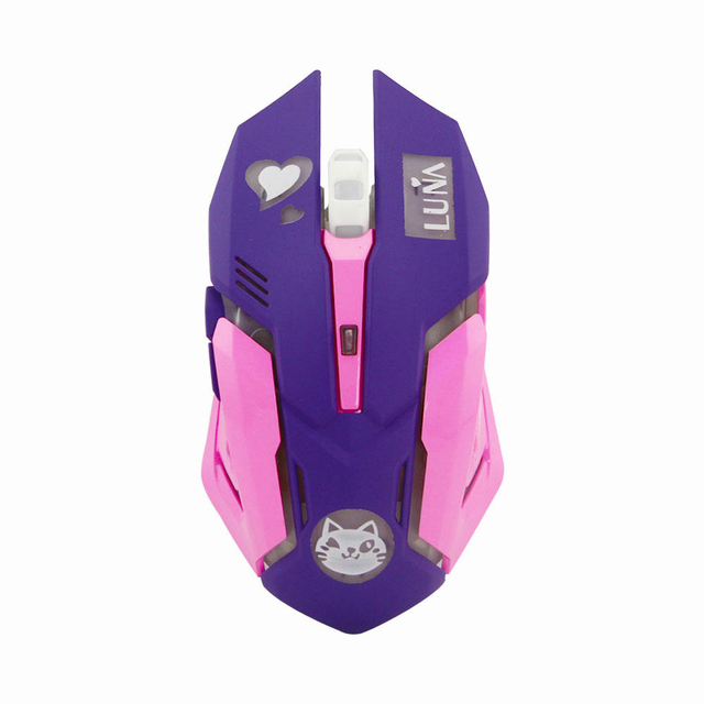 Pink Wireless Computer Gaming Mouse Rechargeable Optical Mice 2400 DPI Ergonomic USB Cute PC Gamer Office Mause For Girls Purple