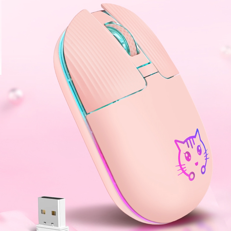 Portable Wireless Mouse Rechargeable 1600dpi Pink Cordless Mouse