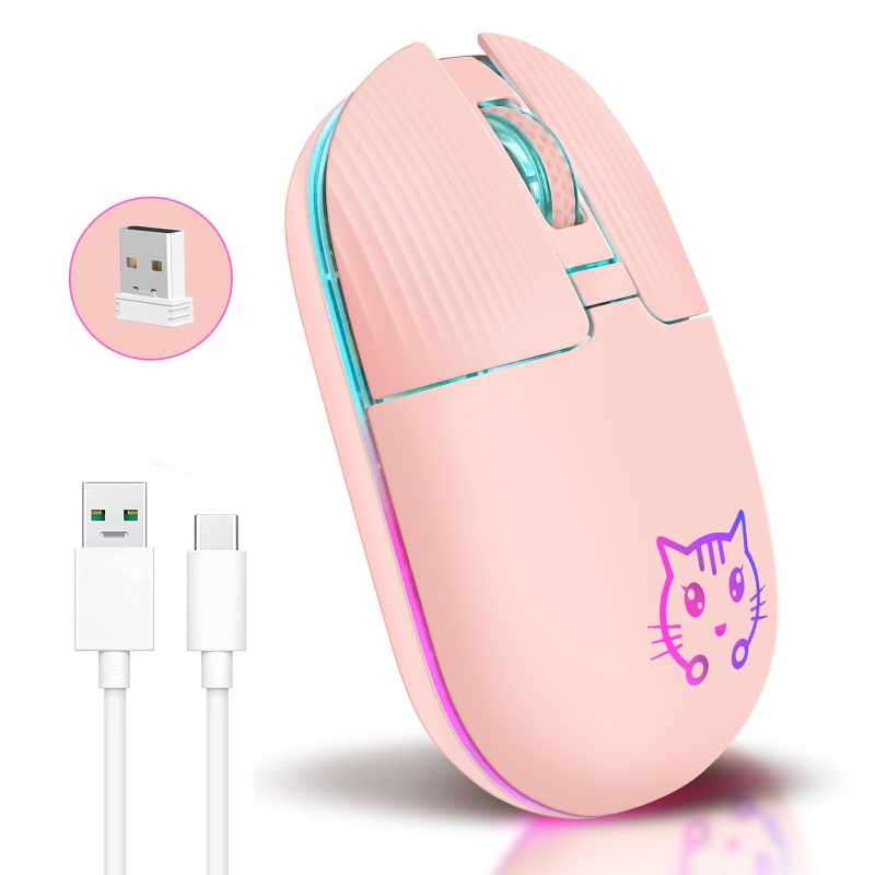 Portable Wireless Mouse Rechargeable 1600dpi Pink Cordless Mouse